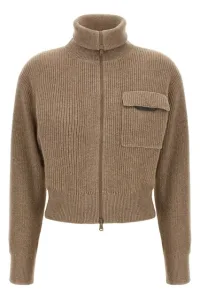 Shiny Flap Detail cropped cardigan - Beige Shiny Flap Detail cropped cardigan - Beige