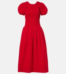 Shirred cotton-blend poplin midi dress Shirred cotton-blend poplin midi dress