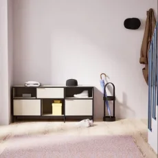 Shoe Rack in Sand and Blue with Doors and Drawers Shoe Rack in Sand and Blue with Doors and Drawers