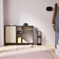 Shoe Rack in Sand and Blue with Doors and Legs Shoe Rack in Sand and Blue with Doors and Legs