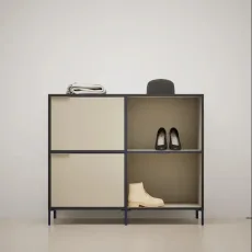 Shoe Rack in Sand and Blue with Drawers and Backpanels