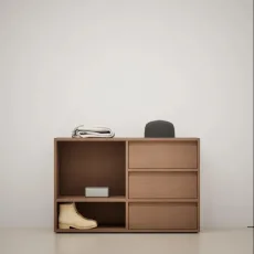 Shoe Rack in Walnut with Drawers and Backpanels Shoe Rack in Walnut with Drawers and Backpanels