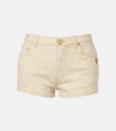 Short en denim à imprimé serpent Short en denim à imprimé serpent