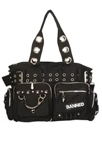 Shoulder Canvas Bags from with Zipped Main Pocket, Two Side Pockets and Two Front Compartments - Black & Black
