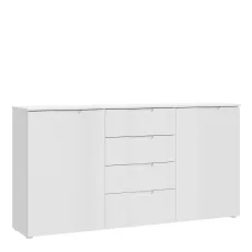 Sienna Large Wide Chest Of 4 Drawers And 2 Doors In White High Gloss Sienna Large Wide Chest Of 4 Drawers And 2 Doors In White High Gloss