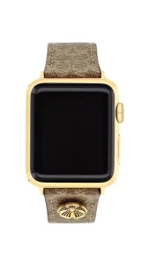 Signature Brown Leather Tea Rose Apple Strap - Gold