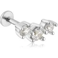 Silver 3 CZ Single Flatback Earring - Silver
