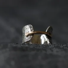 Silver and Gold Bridge Rune Texture Ring
