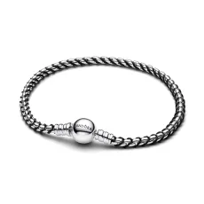 Silver Black Cord Box Chain Bracelet - 18cm Silver Black Cord Box Chain Bracelet - 18cm
