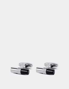 Silver Black Tube Cufflinks Rhodium Plain Men's Silver Black Tube Cufflinks Rhodium Plain Men's