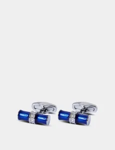 Silver Blue Sculpted Tube Cufflinks Rhodium Plain Men's Silver Blue Sculpted Tube Cufflinks Rhodium Plain Men's