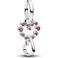 Silver Connected Hearts Red Stones Dangle Charm Silver Connected Hearts Red Stones Dangle Charm
