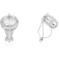 Silver CZ Halo Clip On Earrings - Silver Silver CZ Halo Clip On Earrings - Silver
