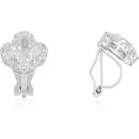 Silver CZ Halo Clover Clip On Earring - Silver Silver CZ Halo Clover Clip On Earring - Silver