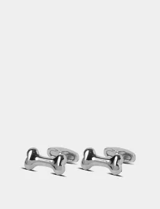 Silver Dog Bone Cufflinks Rhodium Plain Men's Silver Dog Bone Cufflinks Rhodium Plain Men's