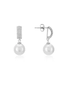 Silver Double Pearl Drop Earrings - Silver Silver Double Pearl Drop Earrings - Silver