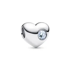 Silver Engravable March Birthstone Heart Charm Silver Engravable March Birthstone Heart Charm