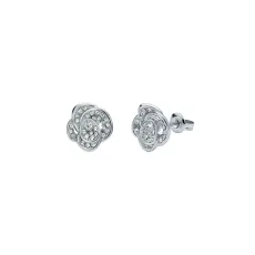 Silver Florine Crystal Flower Stud Earrings - Silver Silver Florine Crystal Flower Stud Earrings - Silver