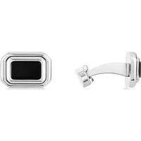 Silver Men's Stainless Steel Black Agate Cufflinks - Silver Silver Men's Stainless Steel Black Agate Cufflinks - Silver