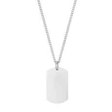 Silver Men's Stainless Steel Brush Dogtag Necklace - Silver