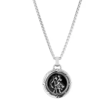 Silver Men's Stainless Steel St Christopher Necklace - Silver