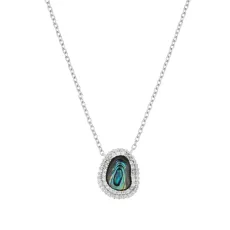 Silver Molten Pavé Abalone Halo Necklace - Silver