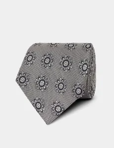 Silver Ornate Medallion Geo 1913 Tie Silk Geometric Men's Silver Ornate Medallion Geo 1913 Tie Silk Geometric Men's