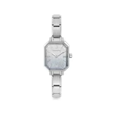 Silver Paris Rectangular Silver and Blue Dial Watch