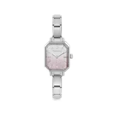 Silver Paris Rectangular Silver and Pink Dial Watch