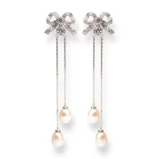Silver Pearl Bow Earrings