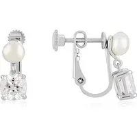 Silver Pearl Clip On Earrings - Silver Silver Pearl Clip On Earrings - Silver