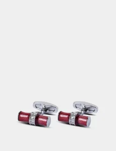 Silver Red Sculpted Tube Cufflinks Rhodium Plain Men's Silver Red Sculpted Tube Cufflinks Rhodium Plain Men's