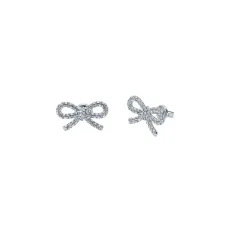Silver Ribecca Crystal Ribbon Bow Studs - Silver