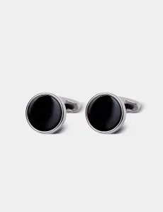 Silver Round Cufflinks Black Onyx Detail Rhodium Men's Silver Round Cufflinks Black Onyx Detail Rhodium Men's