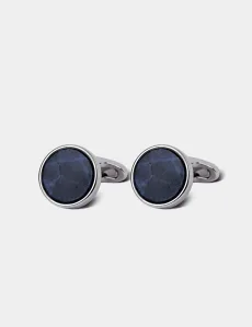 Silver Round Cufflinks Sodalite Detail Rhodium Men's Silver Round Cufflinks Sodalite Detail Rhodium Men's