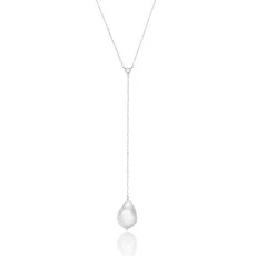 Silver Single Diamond Style Baroque Pearl Lariat Necklace Silver Single Diamond Style Baroque Pearl Lariat Necklace