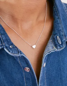 Silver Solid Heart Pendant Necklace, Size 43cm, Women's Silver Solid Heart Pendant Necklace, Size 43cm, Women's