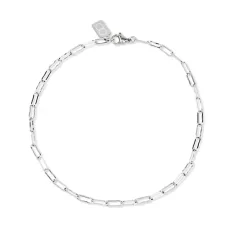 Silver Stainless Steel Paper Clip Charm Anklet - Silver Silver Stainless Steel Paper Clip Charm Anklet - Silver