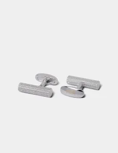 Silver Textured Barrel Cufflinks Rhodium Men's Silver Textured Barrel Cufflinks Rhodium Men's