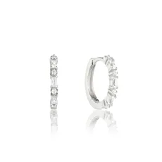 Silver Three Diamond Style Huggie Hoop Earrings Silver Three Diamond Style Huggie Hoop Earrings
