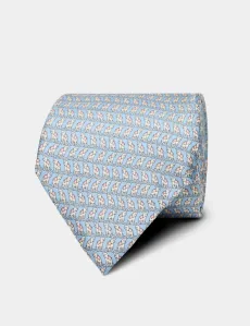 Sky Blue Elephant Print 1913 Tie Silk Animal Men's Sky Blue Elephant Print 1913 Tie Silk Animal Men's