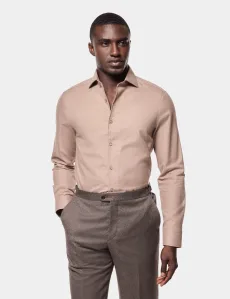Slim Fit Beige Herringbone Brushed Shirt Cotton Plain Men's Slim Fit Beige Herringbone Brushed Shirt Cotton Plain Men's