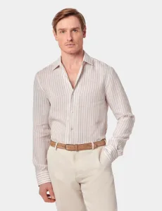 Slim Fit Beige White Stripe Linen Shirt BeigeWhite Striped Men's Slim Fit Beige White Stripe Linen Shirt BeigeWhite Striped Men's
