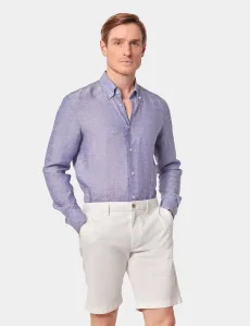 Slim Fit Blue Linen Shirt Denim Plain Men's Slim Fit Blue Linen Shirt Denim Plain Men's