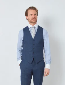 Slim Fit Blue Tonal Plaid Vest Wool Men's Slim Fit Blue Tonal Plaid Vest Wool Men's