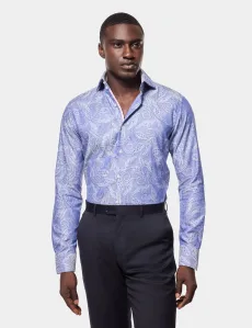 Slim Fit Blue White Paisley Jacquard Curtis Shirt Contrast Detail BlueWhite Cotton Men's Slim Fit Blue White Paisley Jacquard Curtis Shirt Contrast Detail BlueWhite Cotton Men's
