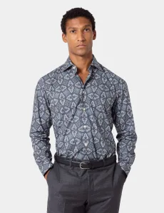 Slim Fit Cream Black Paisley Cotton Poplin Curtis Shirt CreamBlack Men's