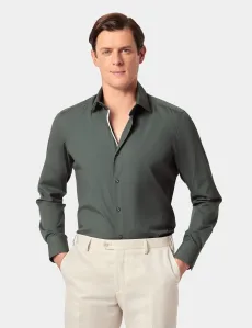Slim Fit Green Curtis Shirt Contrast Detail Cotton Stretch Plain Men's Slim Fit Green Curtis Shirt Contrast Detail Cotton Stretch Plain Men's