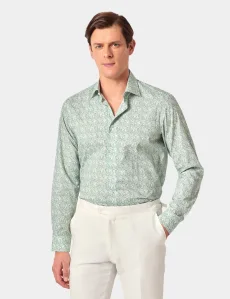 Slim Fit Green White Mini Bird Cotton Poplin Curtis Shirt GreenWhite Men's Slim Fit Green White Mini Bird Cotton Poplin Curtis Shirt GreenWhite Men's