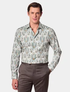 Slim Fit Green White Paisley Diamond Weave Curtis Shirt GreenWhite Cotton Men's Slim Fit Green White Paisley Diamond Weave Curtis Shirt GreenWhite Cotton Men's